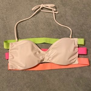 White bikini top with neon straps